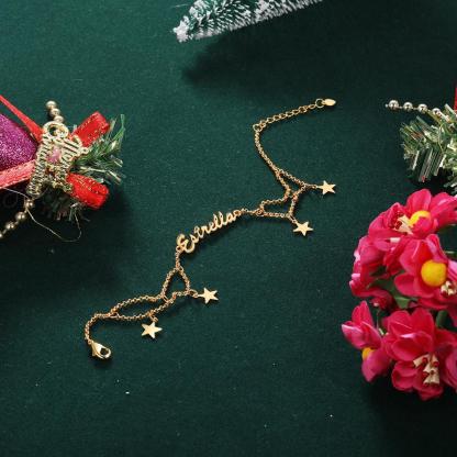Christmas Custom Bracelet Personalised 1 Name Bracelet Star Charm-Jessemade AU