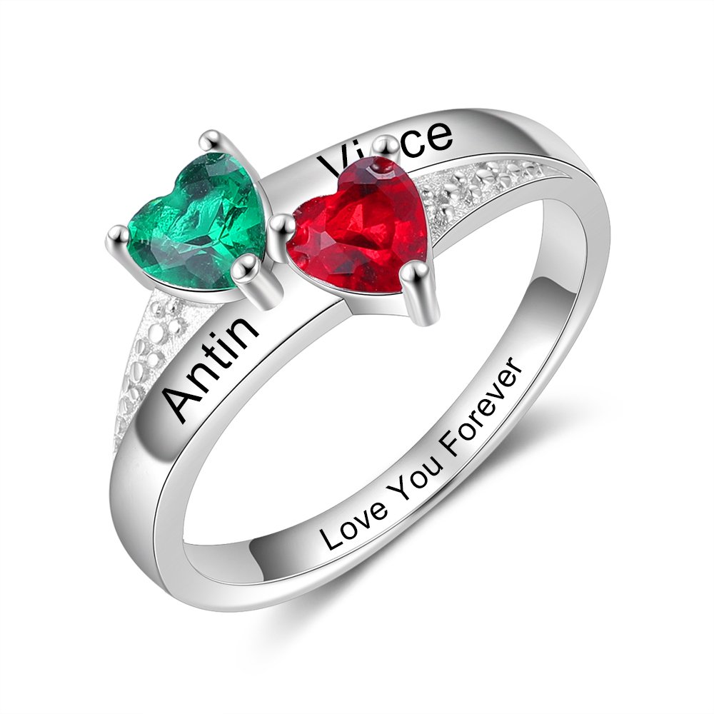 Family Ring Promise Ring Personalised 2 Birthstones Ring With Names Gifts for Her-Jessemade AU