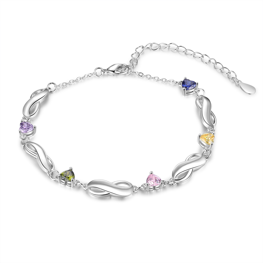 Personalised Infinity Bracelet With 5 Birthstones Engraved Names Bracelet Gift For Women-Jessemade AU