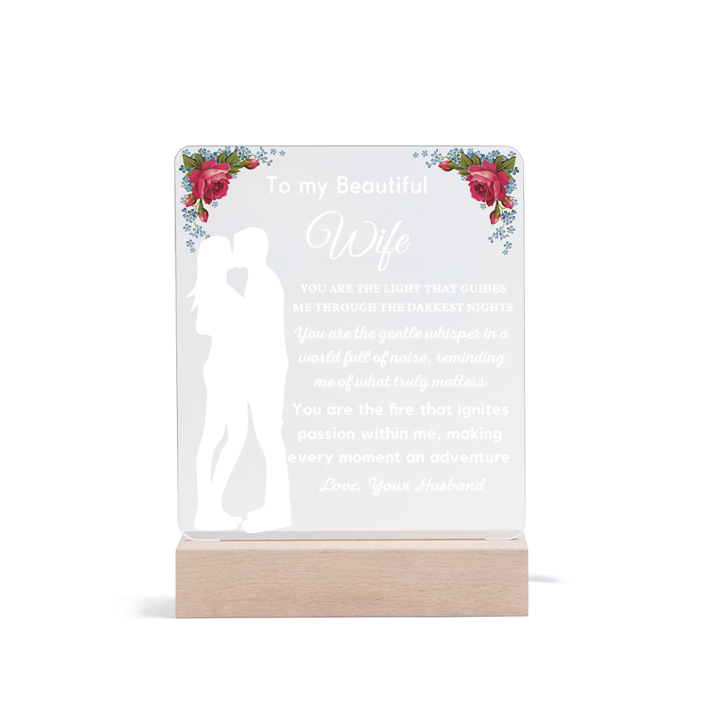 To My Beautiful Wife Night Light "You Are The Light That Guides Me Through The Darkest Nights" LED Lamp Romantic Gifts-Jessemade AU