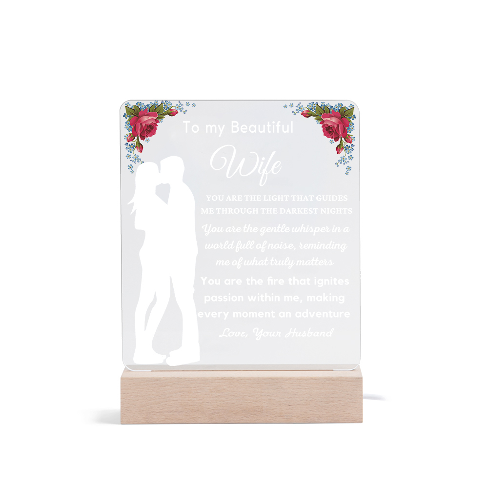 To My Beautiful Wife Night Light "You Are The Light That Guides Me Through The Darkest Nights" LED Lamp Romantic Gifts-Jessemade AU