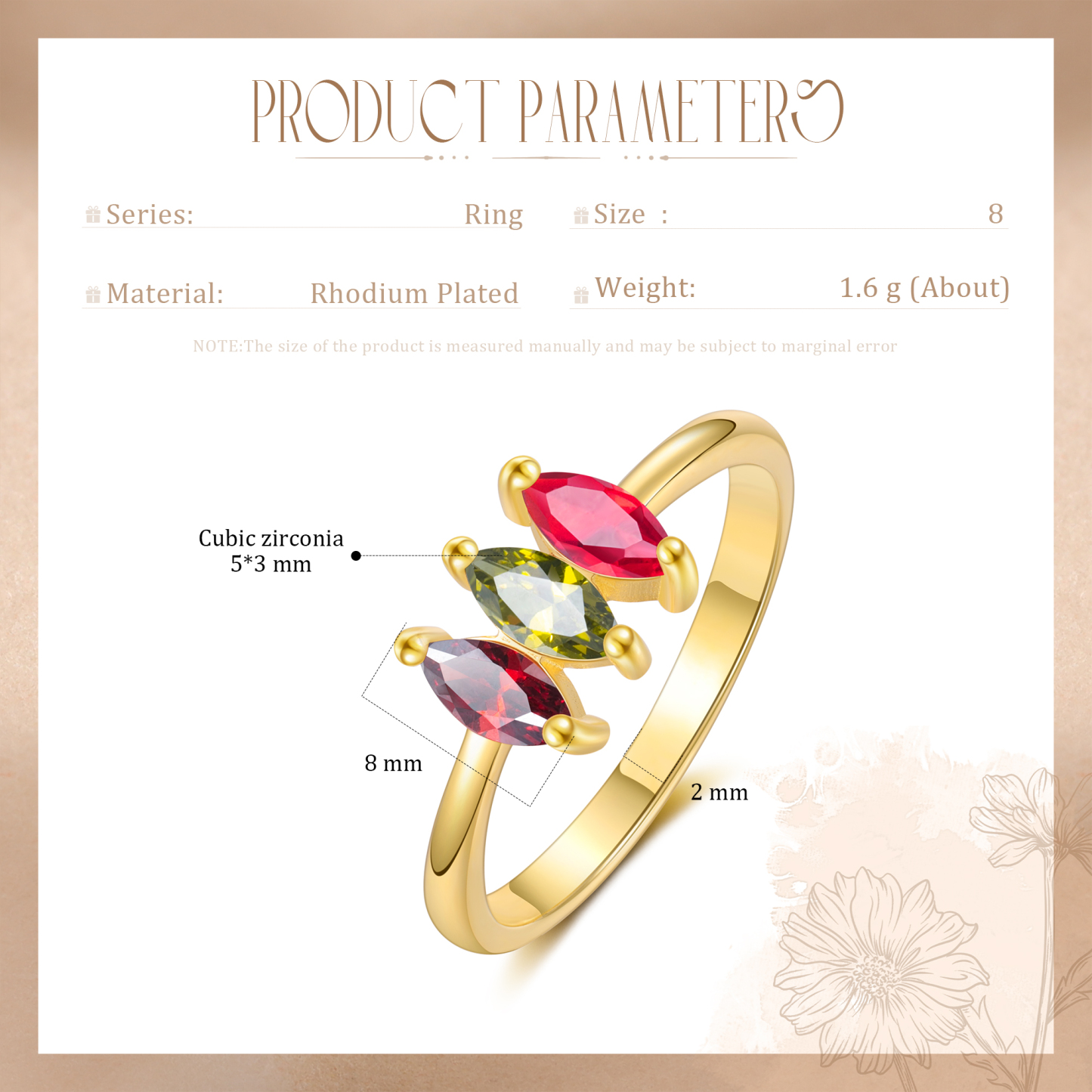 Personalised Women's Ring Custom 3 Birthstones Ring Gold Birthday Gift for Her-Jessemade AU