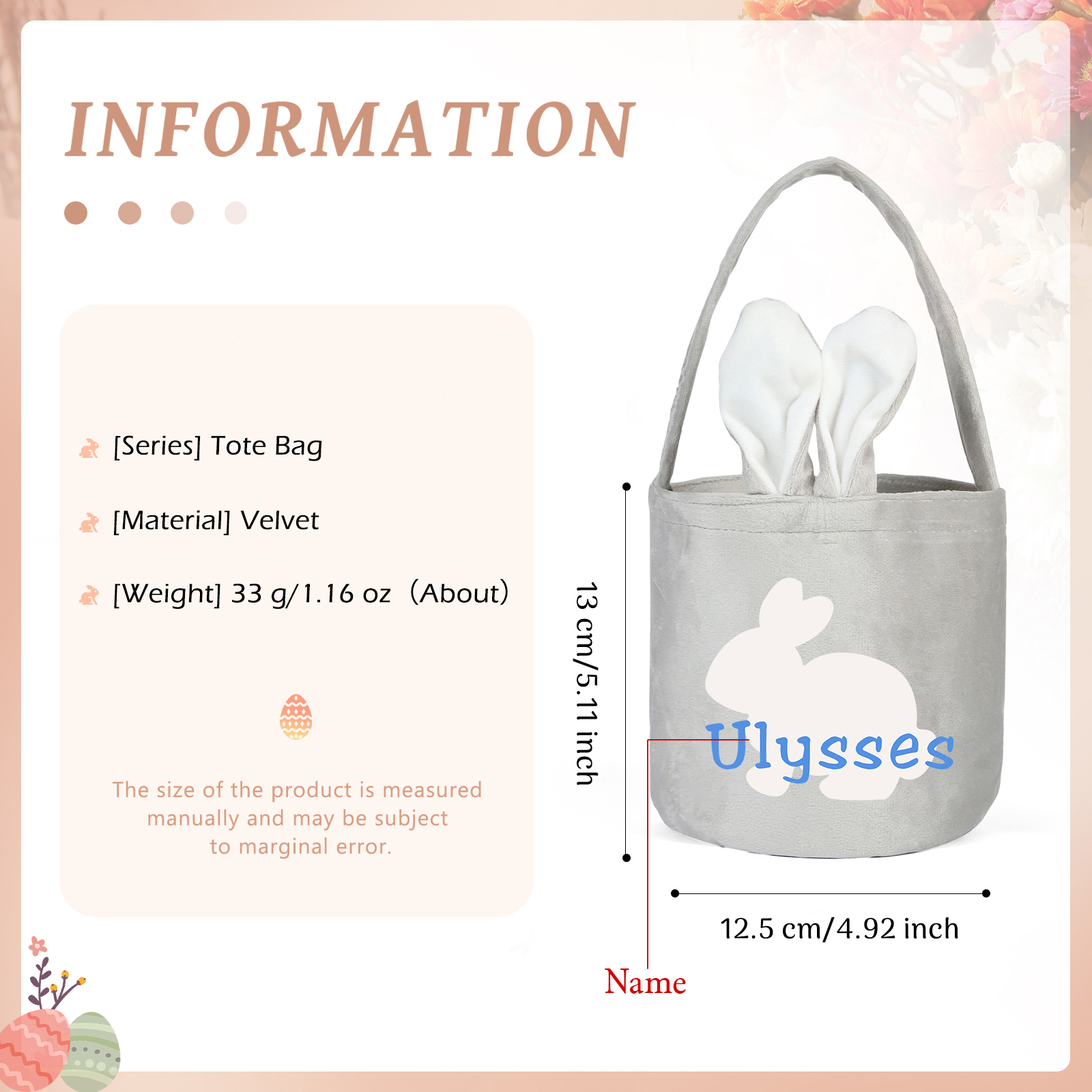 Personalised Bunny Tote Bag Customised with Name Bunny Basket Bucket Bag Easter Gifts-Jessemade AU