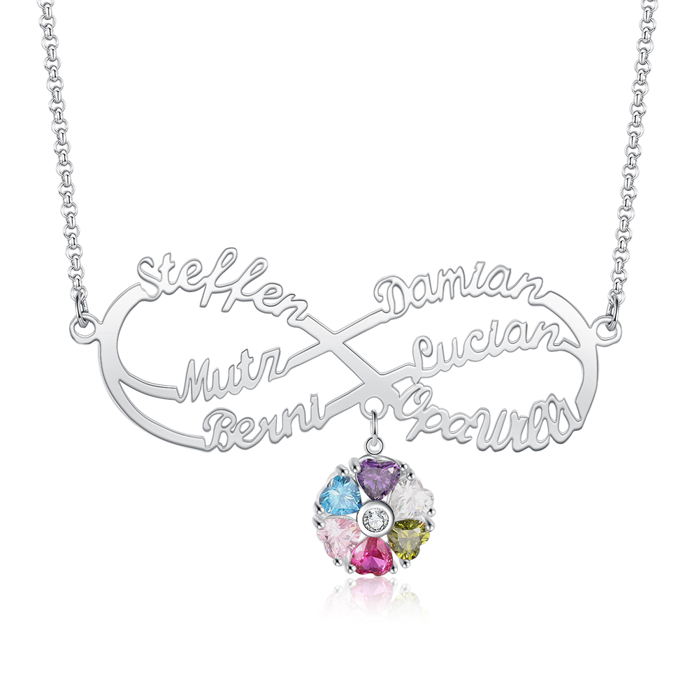 Personalised Infinity Necklace With 6 Birthstones Engraved Names Necklace Gift For Women-Jessemade AU