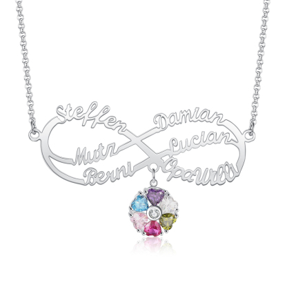 Personalised Infinity Necklace With 6 Birthstones Engraved Names Necklace Gift For Women-Jessemade AU