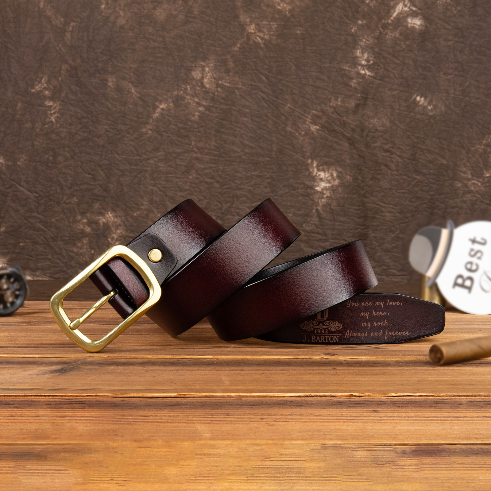 Personalised Genuine Leather Belt Engraved Names Men's Belt for Him-Jessemade AU