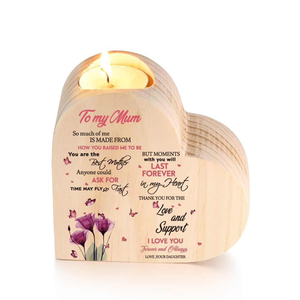 To My Mum-Wooden Heart Candle Holder Flower Candlesticks "last forever in my heart" Gifts For Mother-Jessemade AU