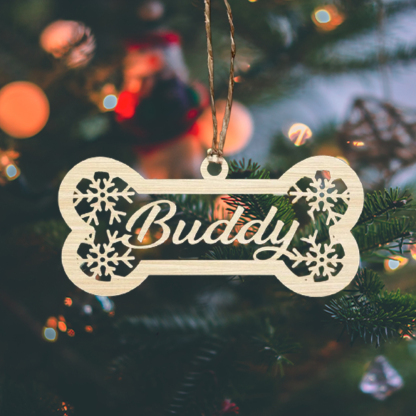 Dog Bone Ornament Personalised Name Wooden Pet Ornament Christmas Gift-Jessemade AU