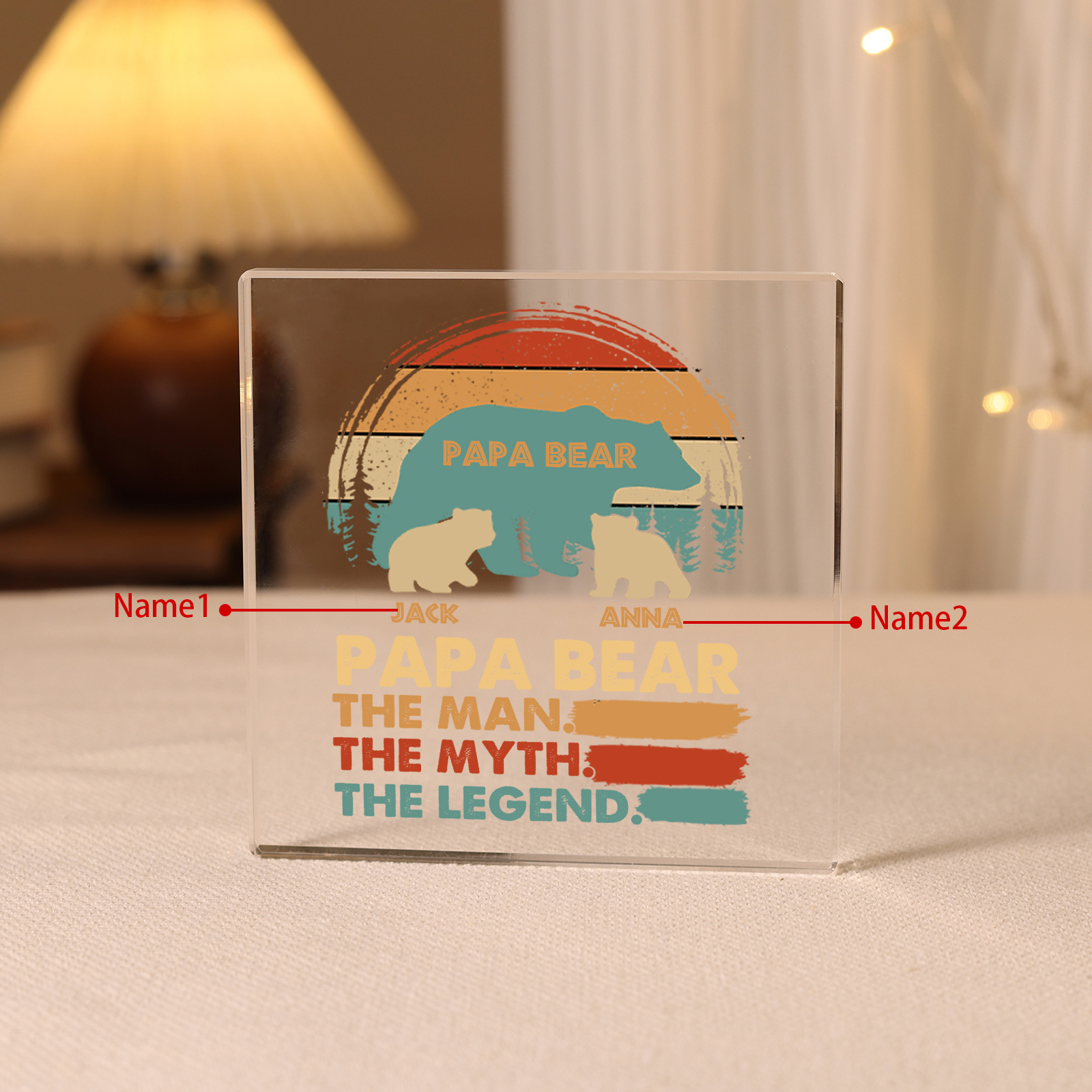 Personalised Papa Bear Acrylic Square Keepsake Custom 2 Names Rectangle Plaque - The Man The Myth The Legend-Jessemade AU