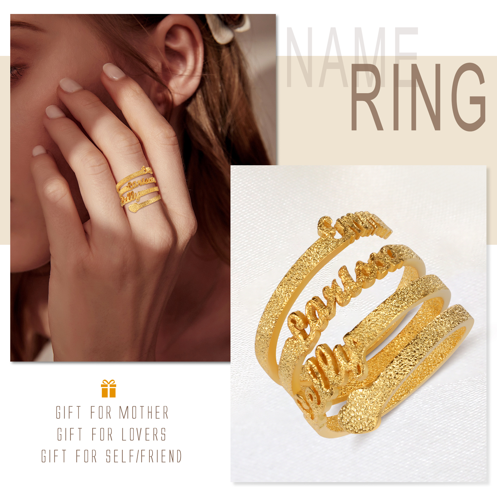 Personalised Family Name Ring Custom 3 Names Gifts For Women-Jessemade AU