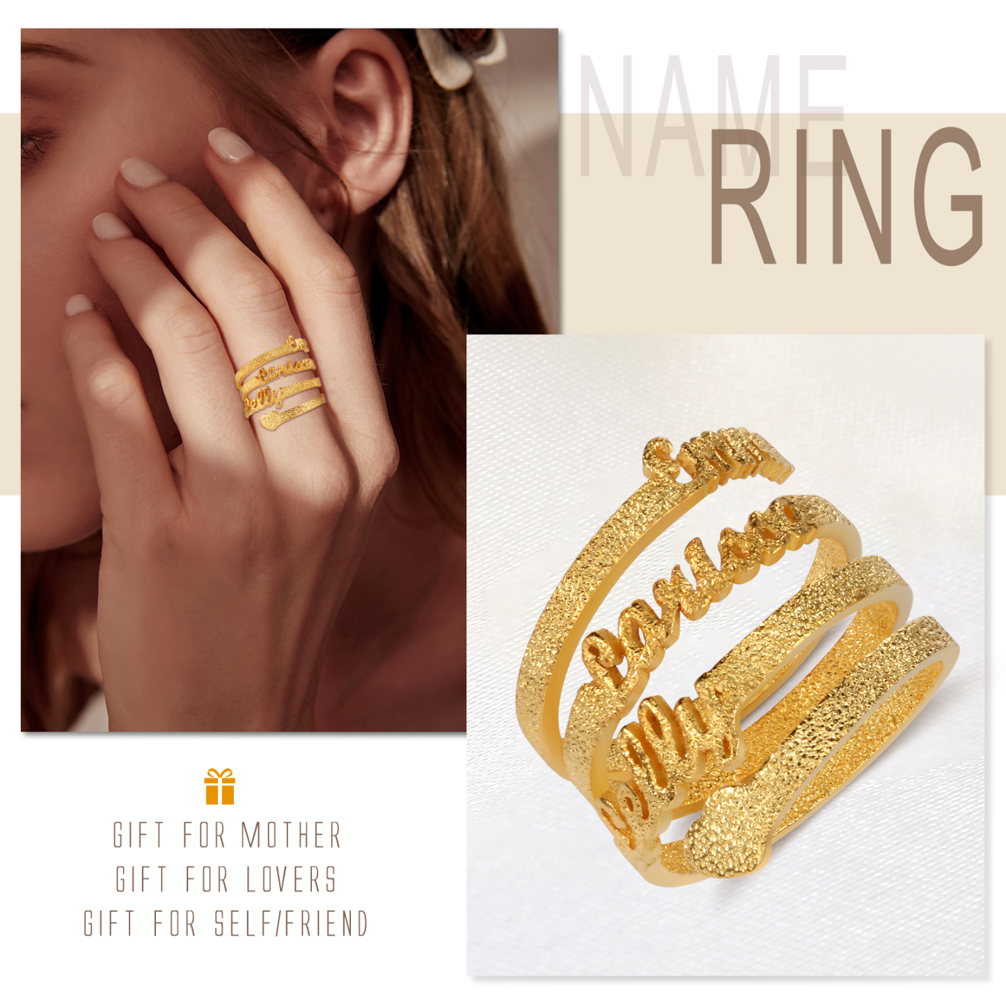 Personalised Family Name Ring Custom 3 Names Gifts For Women-Jessemade AU