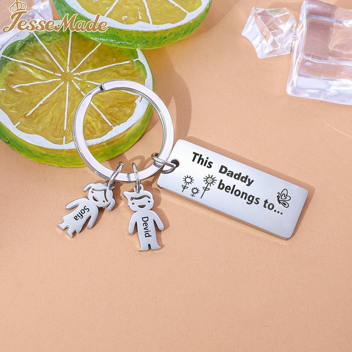 Personalised Keychain with Kid Charm Engraved 5 Names Family Keychain for Him-Jessemade AU