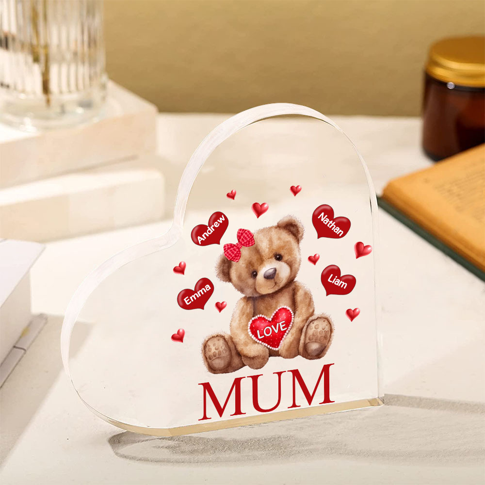 4 Names - Personalised Acrylic Heart Keepsake Custom 2 Texts Teddy Bear Ornaments Gifts for Grandma/Mother-Jessemade AU