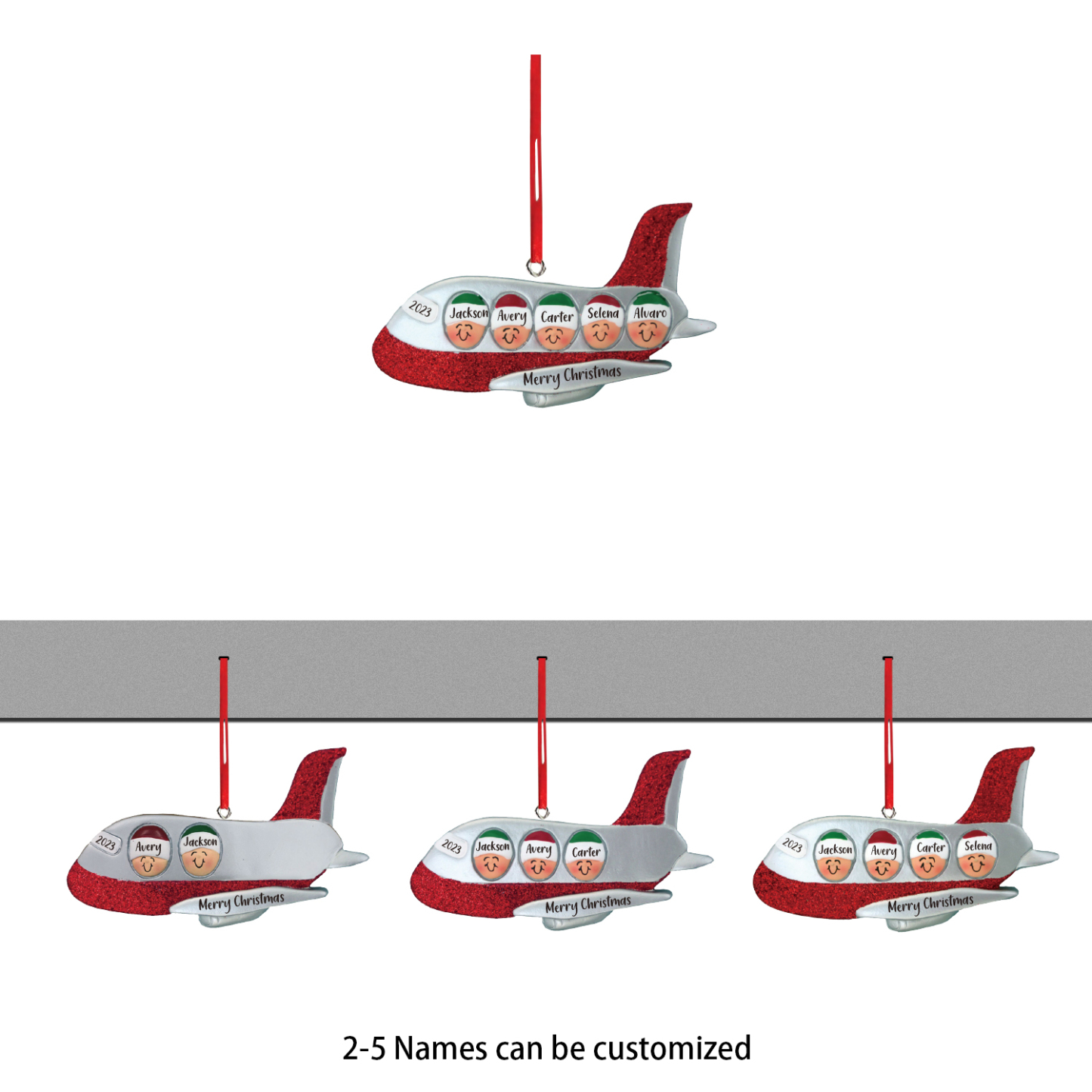 3 Names - Personalised Christmas Ornaments Custom Text & Year Wooden Airplane Christmas Decor Gifts for Family Friends-Jessemade AU