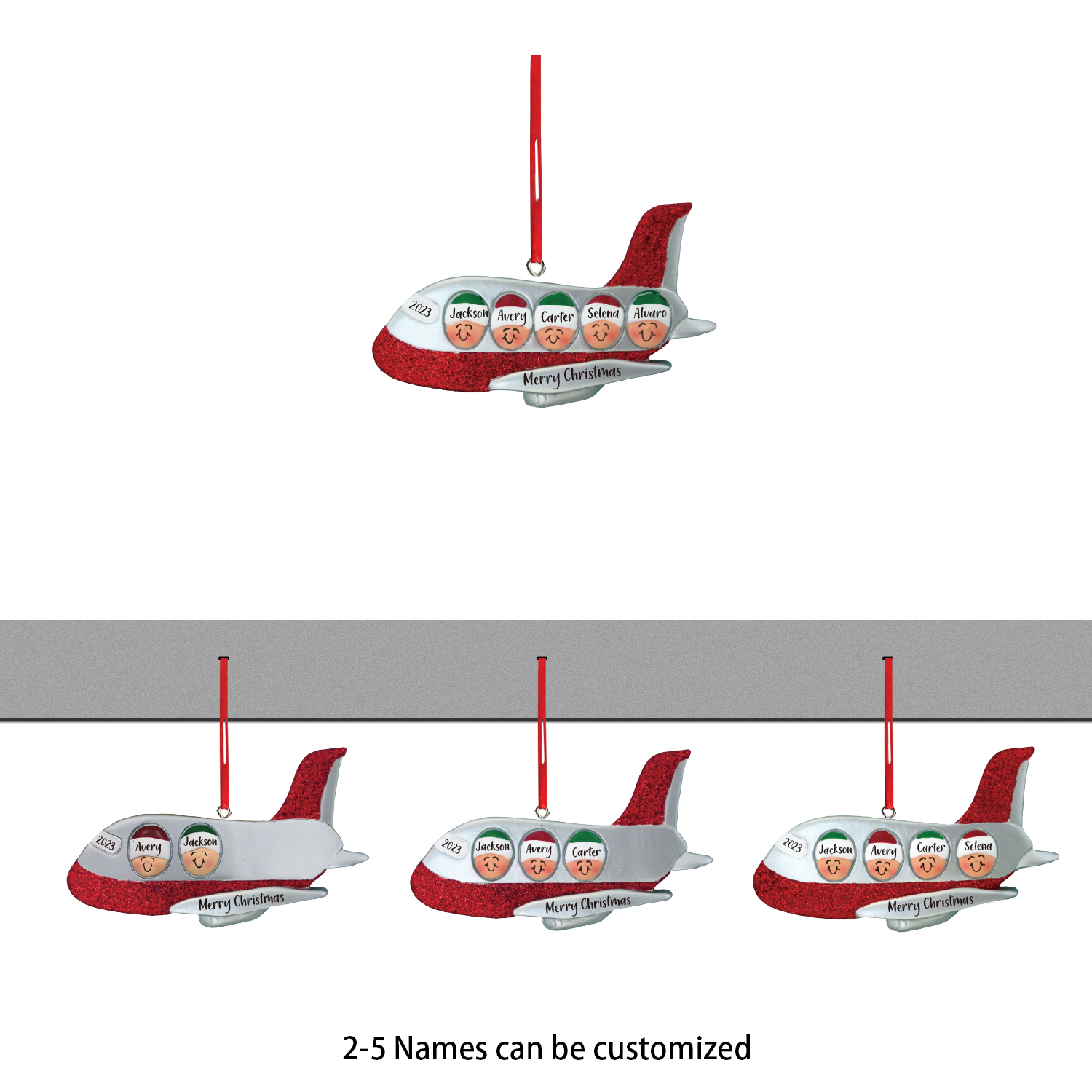 2 Names - Personalised Christmas Ornaments Custom Text & Year Wooden Airplane Christmas Decor Gifts for Family Friends-Jessemade AU