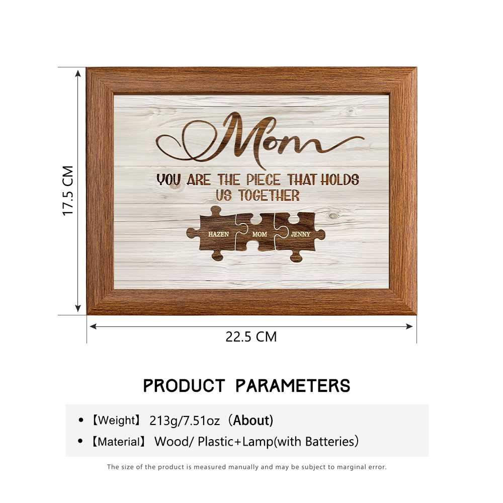 Personalised Puzzle Picture Frame With Light Custom 4 Names Home Decor - You are the piece that holds us together-Jessemade AU