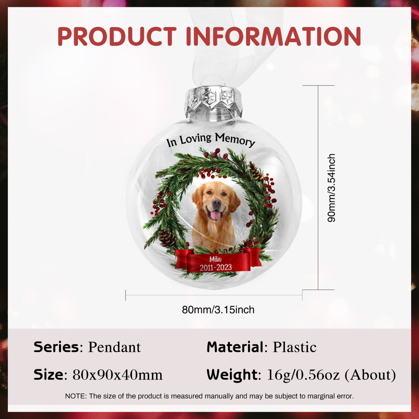 Memorial Ball Feather Ornaments Custom Photo & Text Christmas Hanging Ornament Commemorate Deceased Loved Ones - In Loving Memory-Jessemade AU