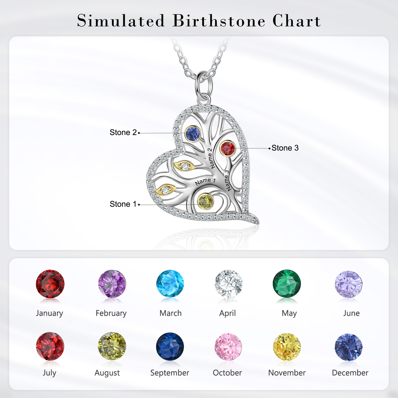 Personalised Family Tree Necklace With 3 Birthstones Custom Names Best Gift For Mother-Jessemade AU