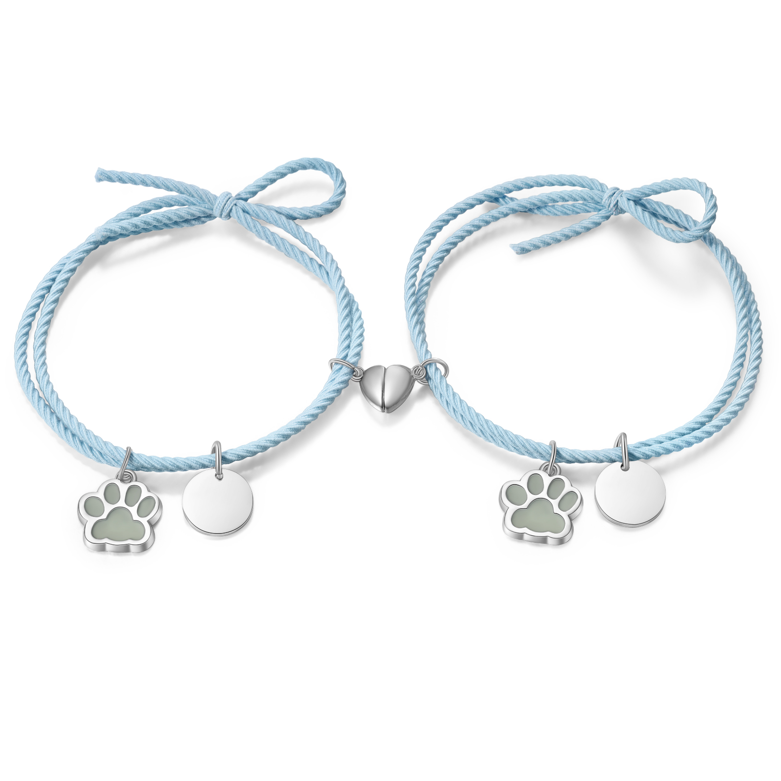 Personalised Couple Bracelets Engraved 2 Names Dog Paw Fluorescent Bracelet Magnetic Bracelet Gifts For Him/Her-Jessemade AU