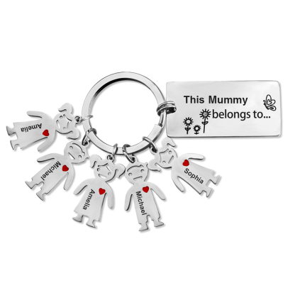 Personalised Family Keychain with 5 Kid Charms Engrave Names-Jessemade AU