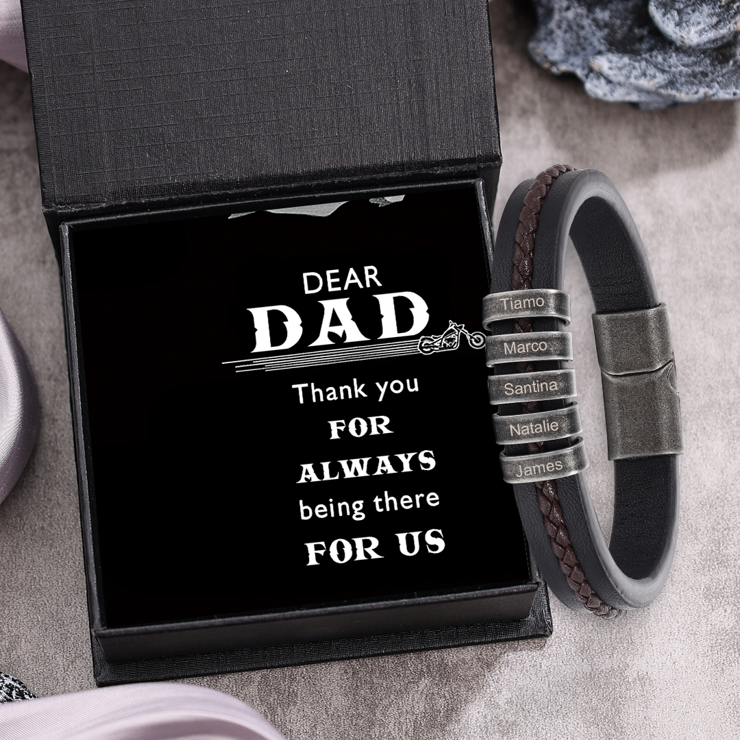 5 Names - Personalised Men's Leather Bracelet Custom Text Beaded Bracelets Vintage Gift for Him-Jessemade AU