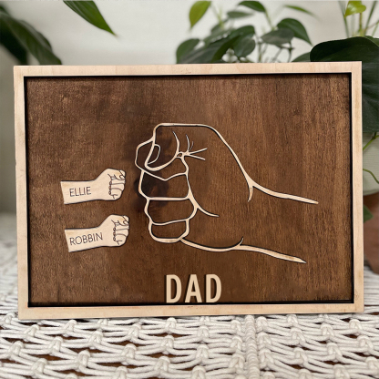Father and Sons/Daughters Fist Signs Engrave 2 Names Family Bond Wood Frame-Jessemade AU