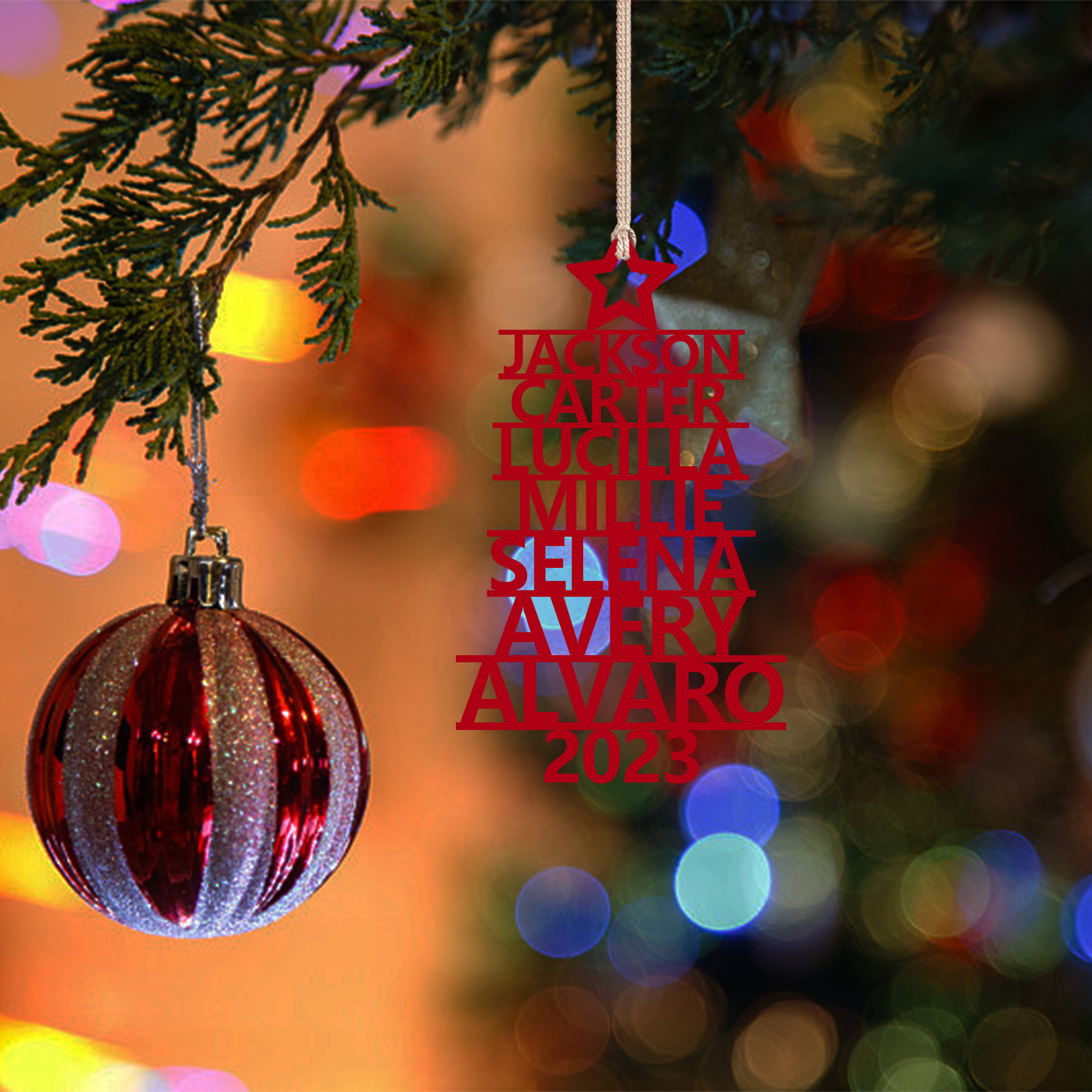 7 Names - Personalised Christmas Tree Ornaments Customised Name Xmas Wooden Decor Gifts for Family Friends-Jessemade AU