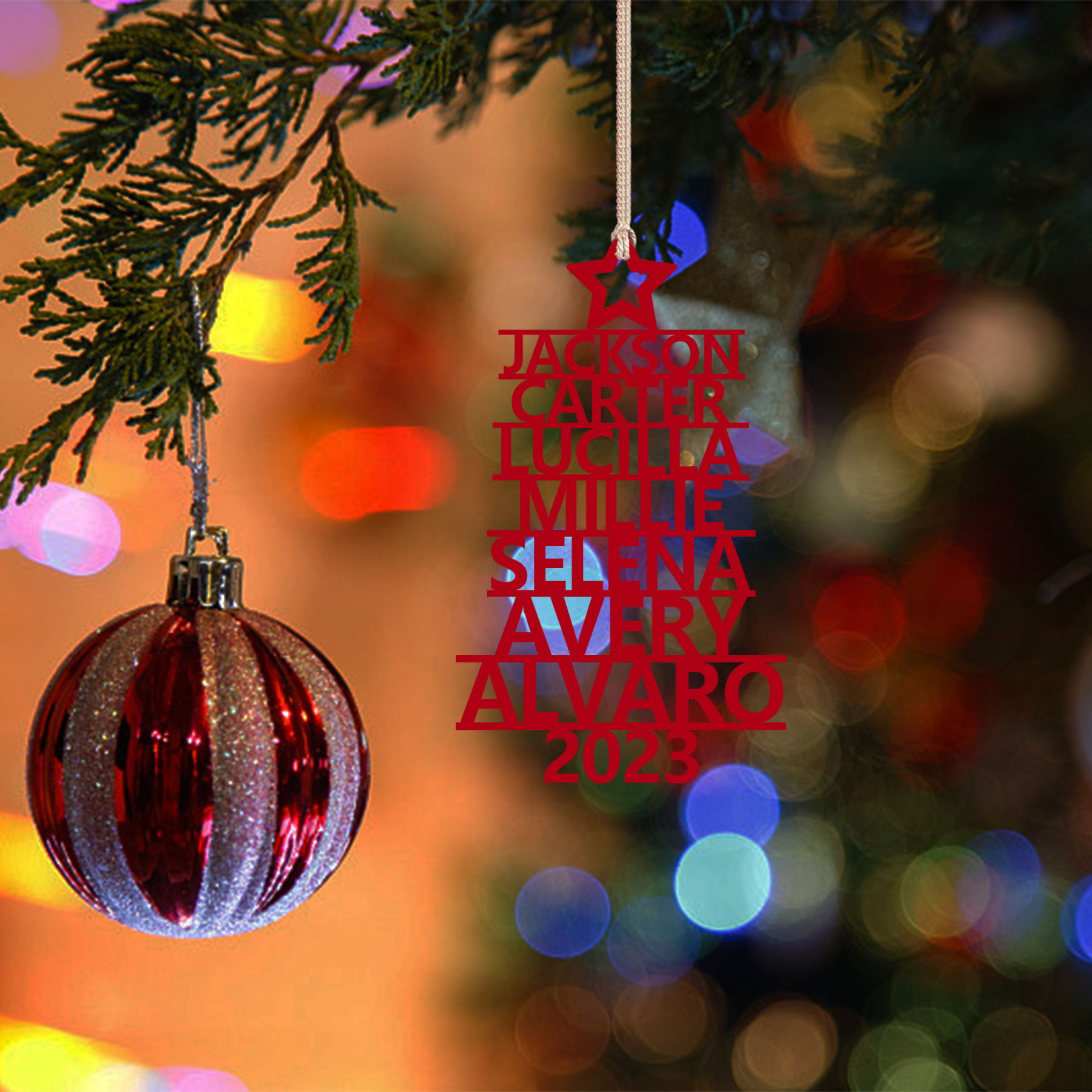 7 Names - Personalised Christmas Tree Ornaments Customised Name Xmas Wooden Decor Gifts for Family Friends-Jessemade AU