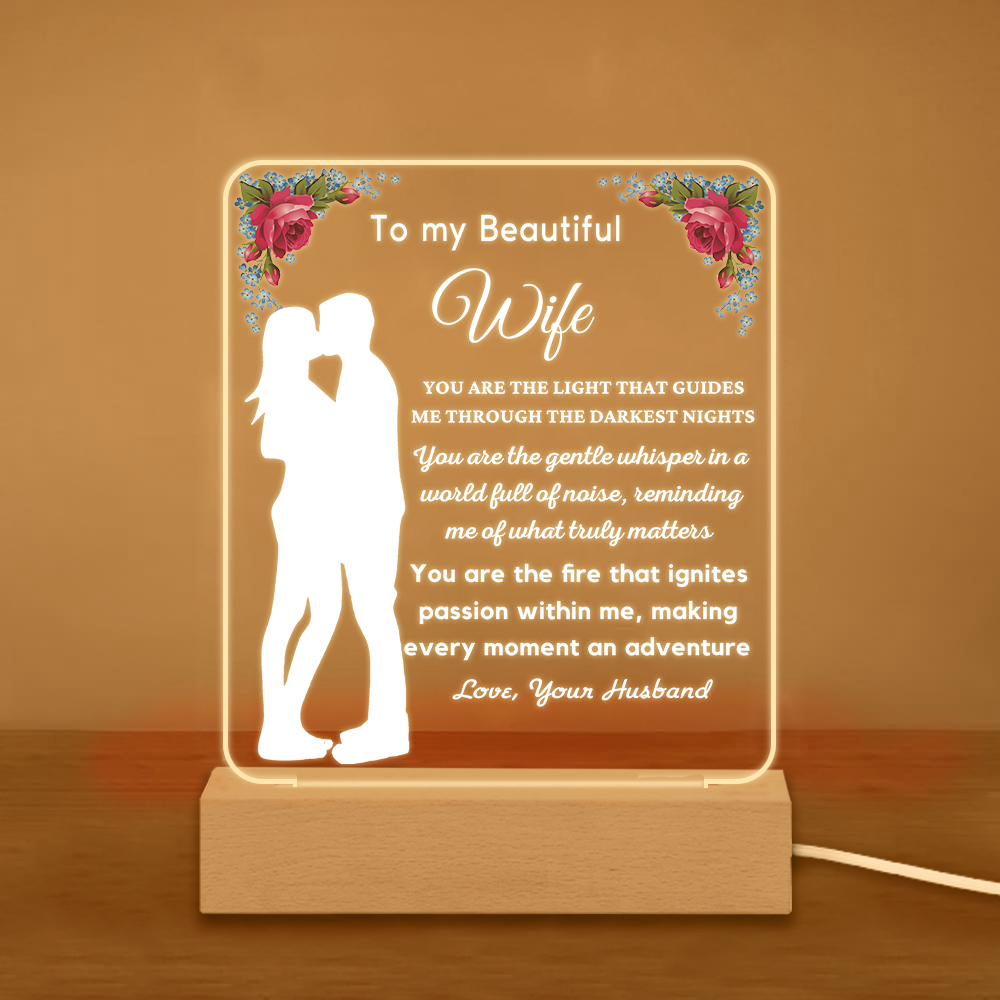 To My Beautiful Wife Night Light "You Are The Light That Guides Me Through The Darkest Nights" LED Lamp Romantic Gifts-Jessemade AU