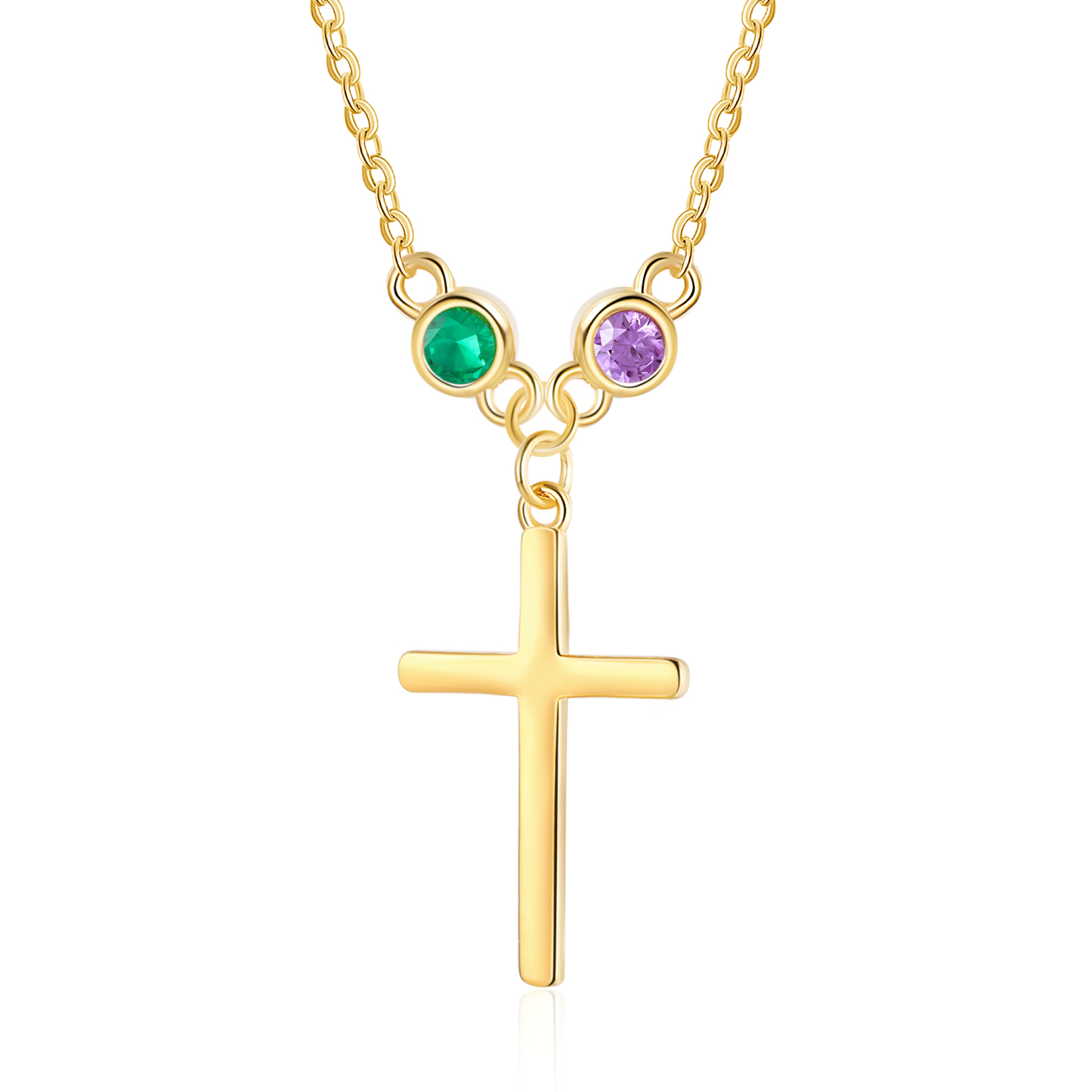 Personalised Cross Pendant Necklace Custom 2 Birthstones & 1 Text Necklace Birthday Gift for Her-Jessemade AU