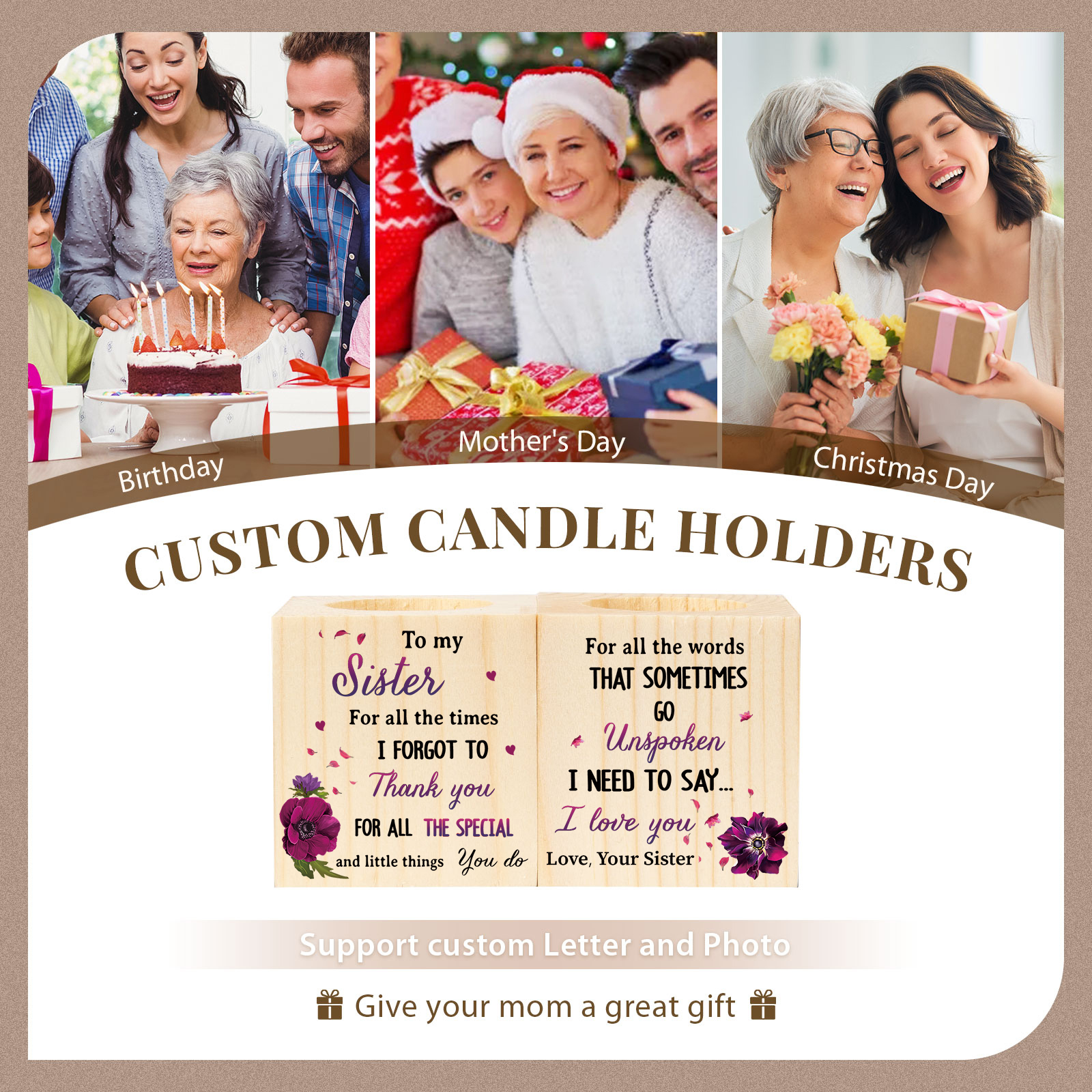 To My Sister Block Candle Holder I Need To Say I Love You Wooden Candlesticks-Jessemade AU