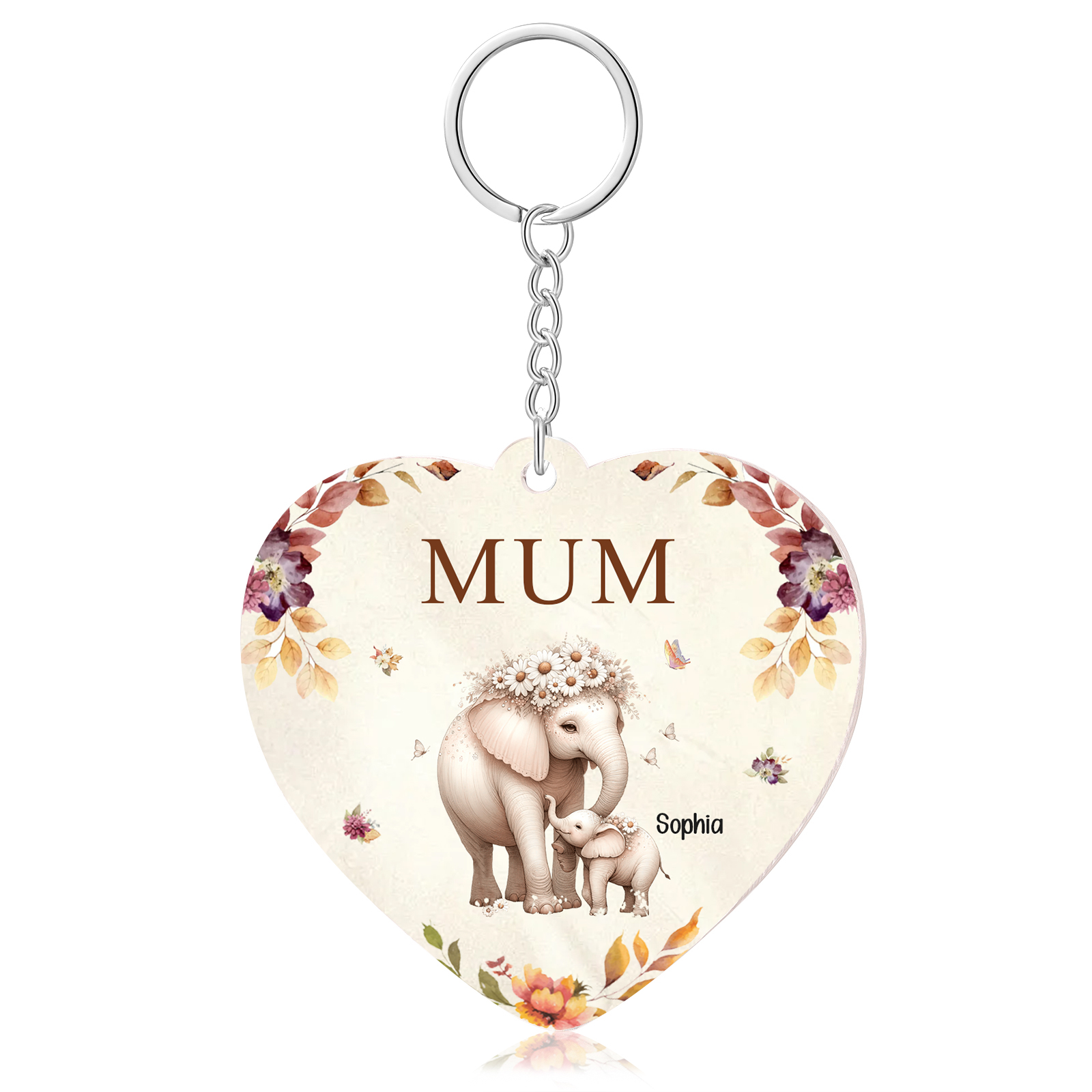 1 Name - Personalised Acrylic Keychain Custom 1 Text Elephant Family Hanging Ornaments Gift for Mum/Grandma-Jessemade AU