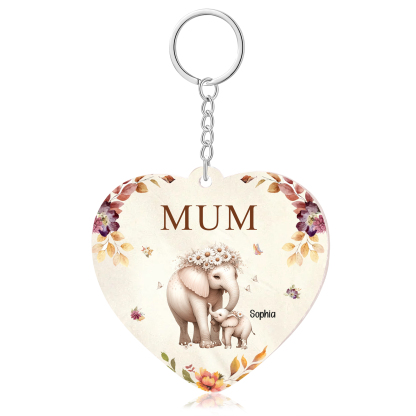 1 Name - Personalised Acrylic Keychain Custom 1 Text Elephant Family Hanging Ornaments Gift for Mum/Grandma-Jessemade AU