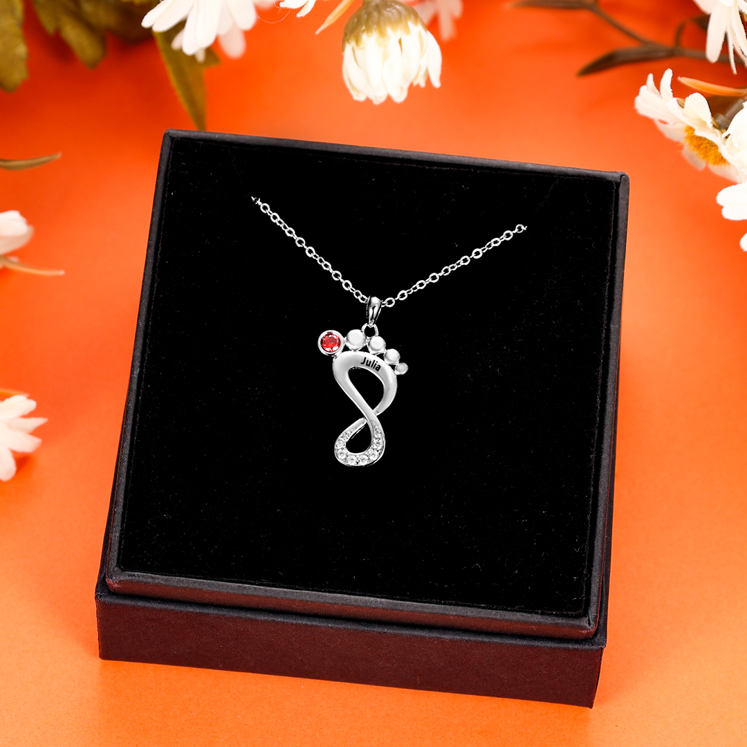 Personalised Baby Foot Necklace With 1 Birthstone Engraved Family Name Gift For Mother-Jessemade AU