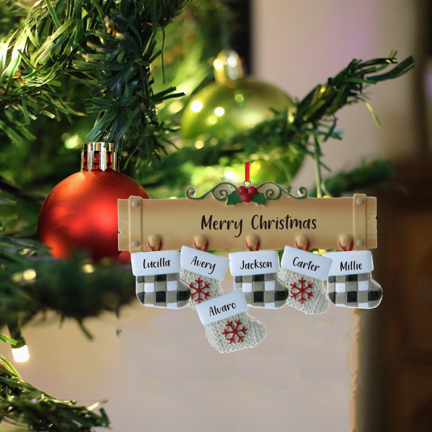 6 Names - Personalised Christmas Stockings Ornaments Customised Name & Text Christmas Decor Wooden Gifts for Family Friends-Jessemade AU