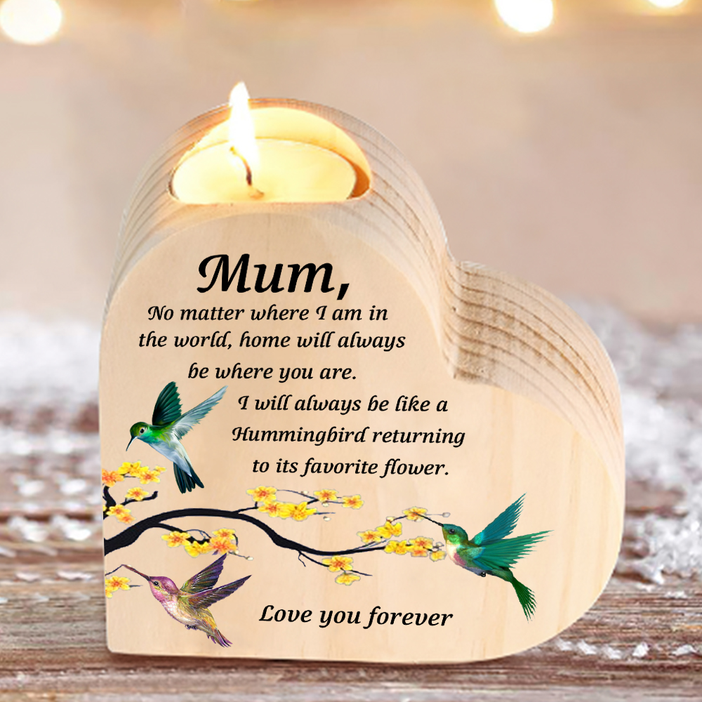 To My Mum Hummingbird Heart Candle Holder "Home will always be where you are" Wooden Candlestick-Jessemade AU