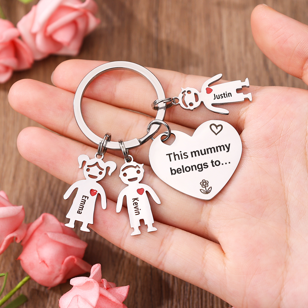 Personalised Heart Keychain With Engraved 3 Kid's Names Charms "This Mummy Belongs to" Mother's Day Gifts For Mum-Jessemade AU