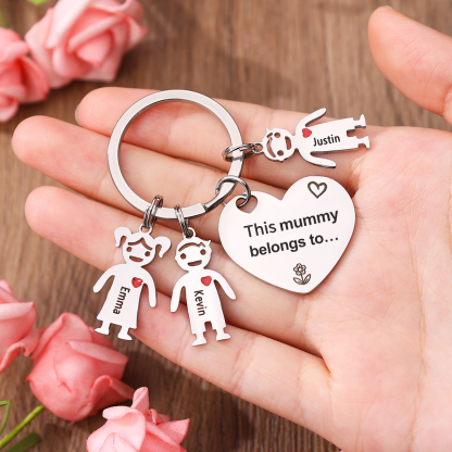Personalised Heart Keychain With Engraved 3 Kid's Names Charms "This Mummy Belongs to" Mother's Day Gifts For Mum-Jessemade AU