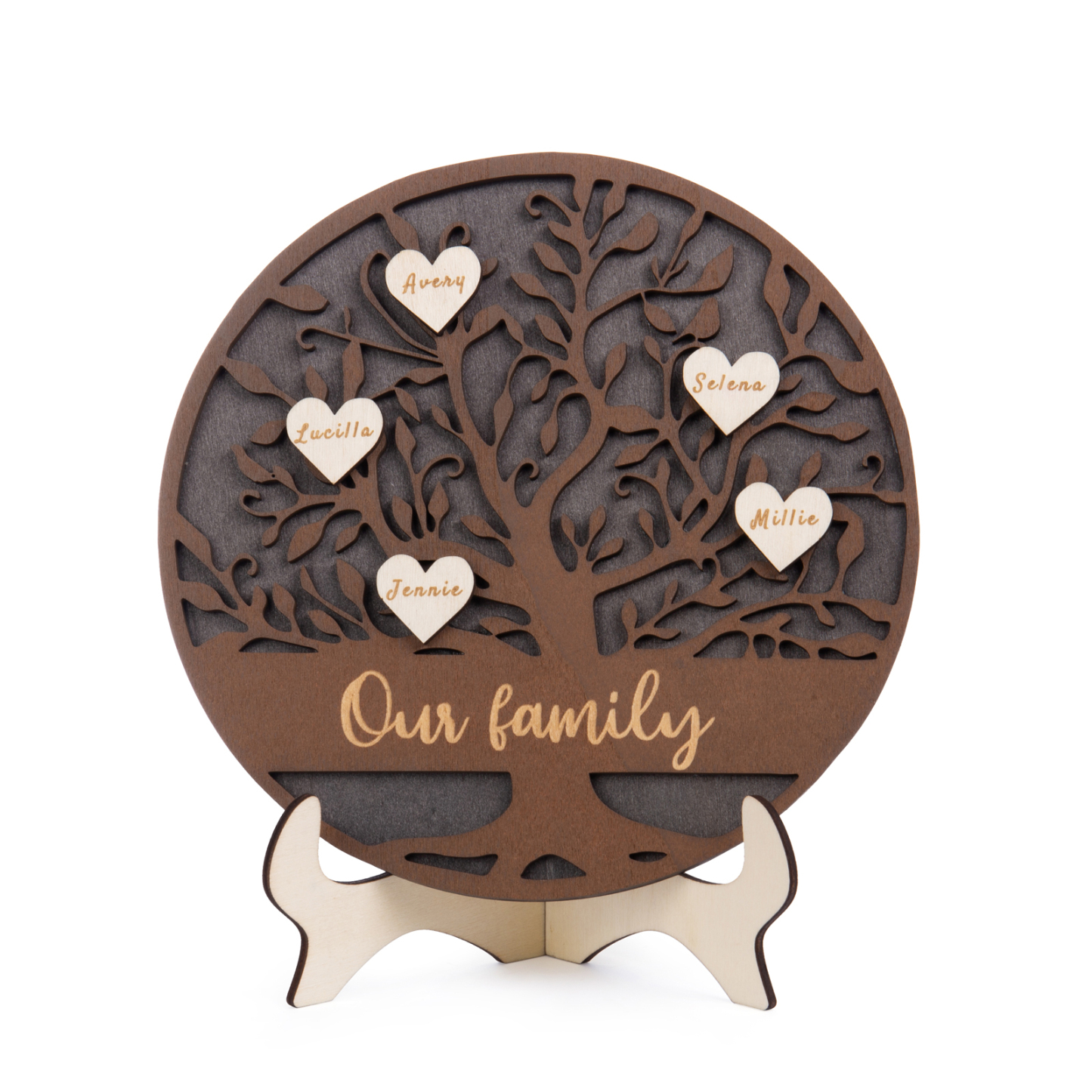 Wooden Family Tree Sign Engrave 5 Names Keepsake Gifts-Jessemade AU