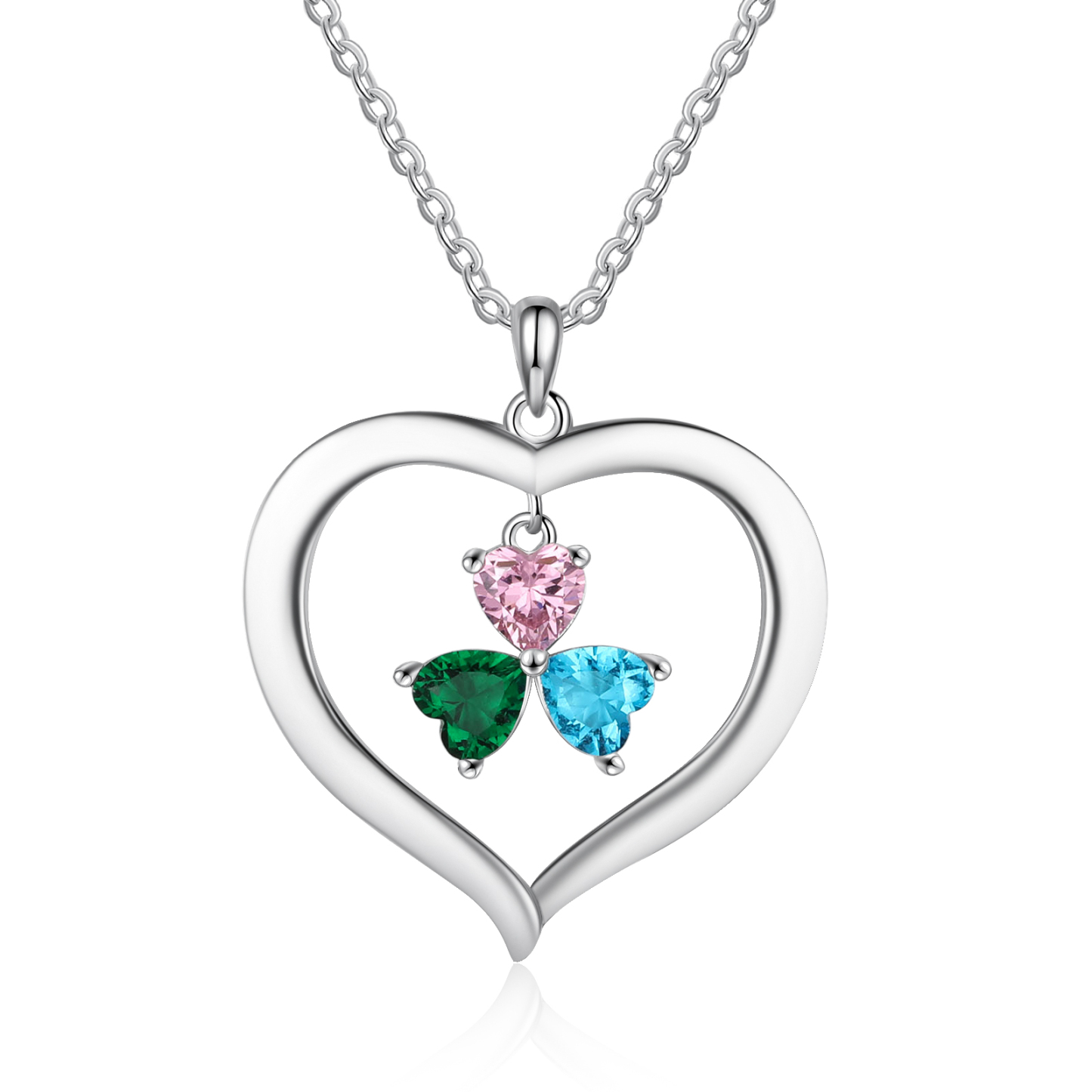 Personalised Heart Pendant Necklace with 3 Birthstones Engraved Names Family Necklace Gifts for Her-Jessemade AU