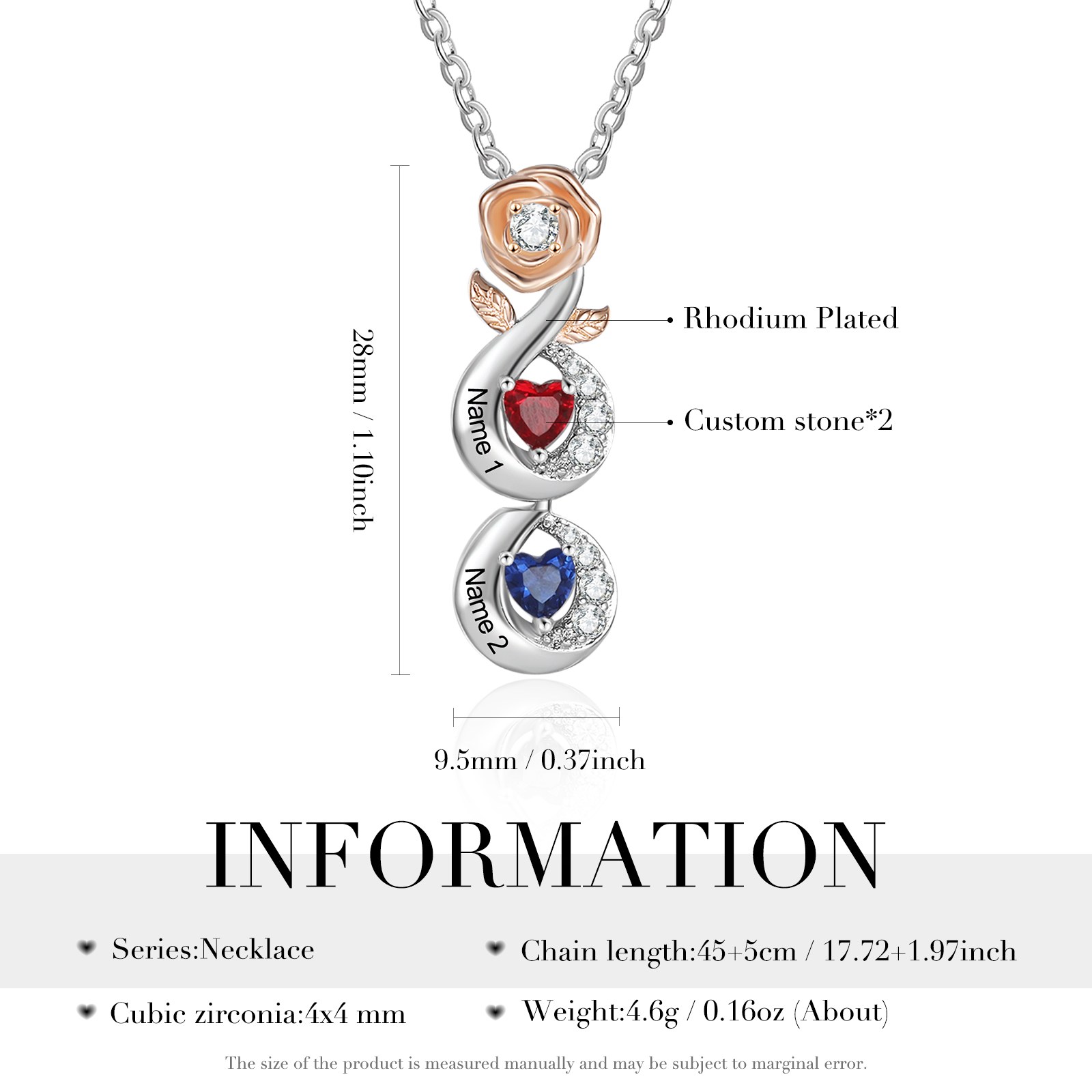 Custom Family Necklace Rose Pendant with 2 Birthstones Engraving 2 Names Gifts for Her-Jessemade AU