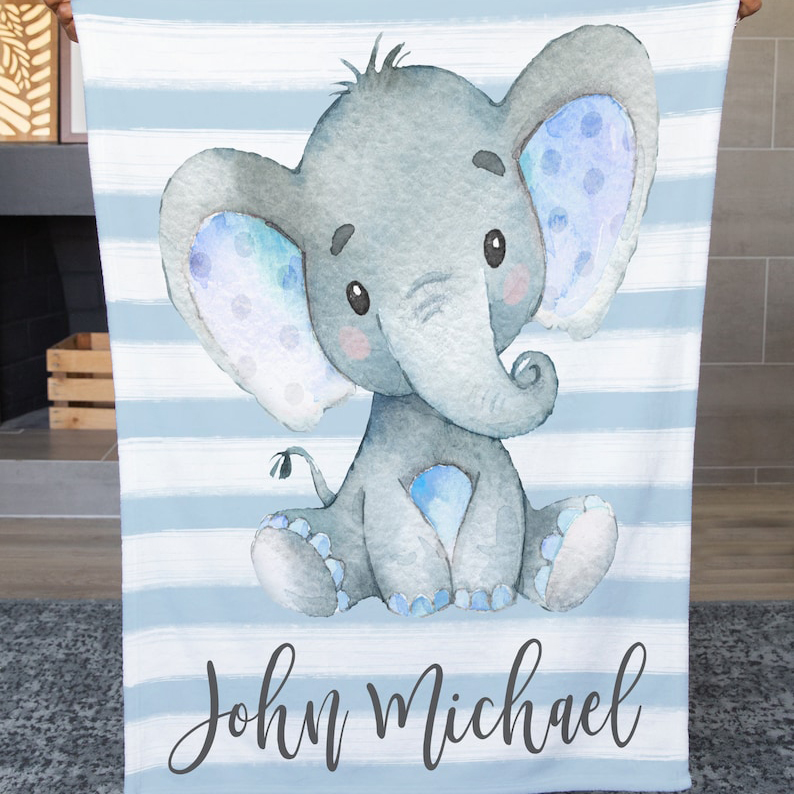 Personalised Blue Elephant Blanket Custom Name Gifts For Baby Boy-Jessemade AU
