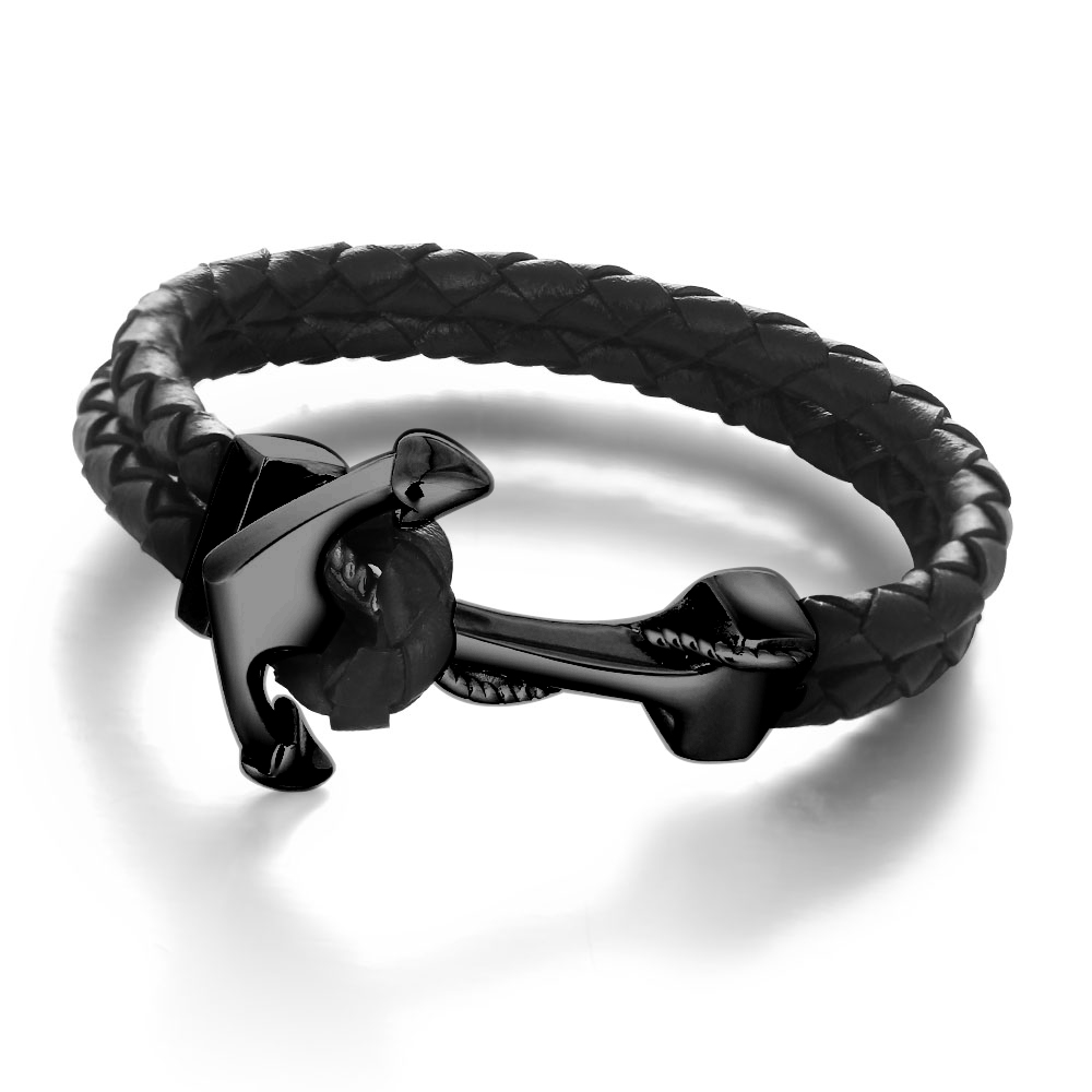 Anchor Leather Bracelet Mens Layered Bracelet-Jessemade AU