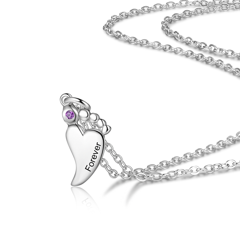 Personalised Baby Foot Necklace With 1 Birthstone Engraved Names Gift For Women-Jessemade AU