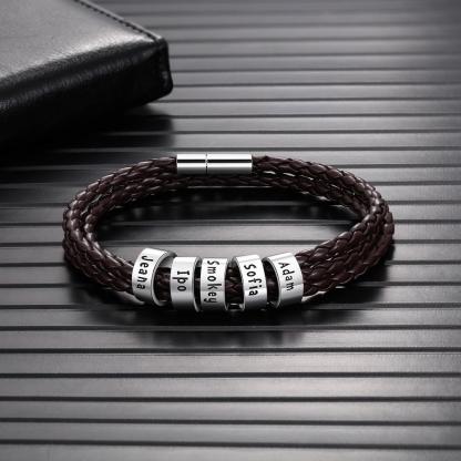 Braided Leather Personalised Name 5 Beads Men's Bracelets Best Gifts For Him Best Gift For Dad-Jessemade AU