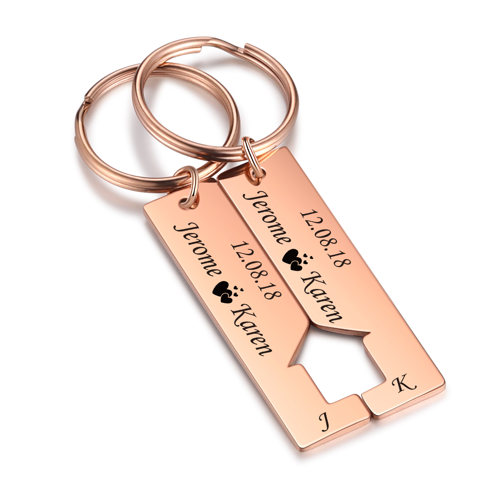 Personalised Couple Keychain Custom 2 Letters & 2 Dates & 2 Names Stainless Steel Keyring Valentine's Day Gift for Husband/Wife -Jessemade AU