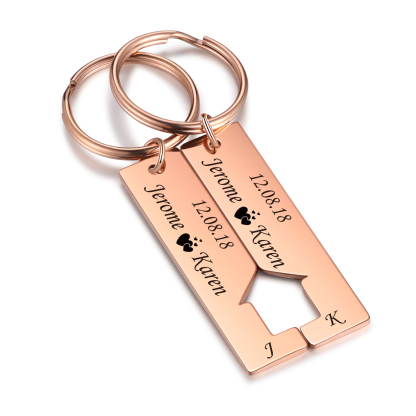 Personalised Couple Keychain Custom 2 Letters & 2 Dates & 2 Names Stainless Steel Keyring Valentine's Day Gift for Husband/Wife -Jessemade AU
