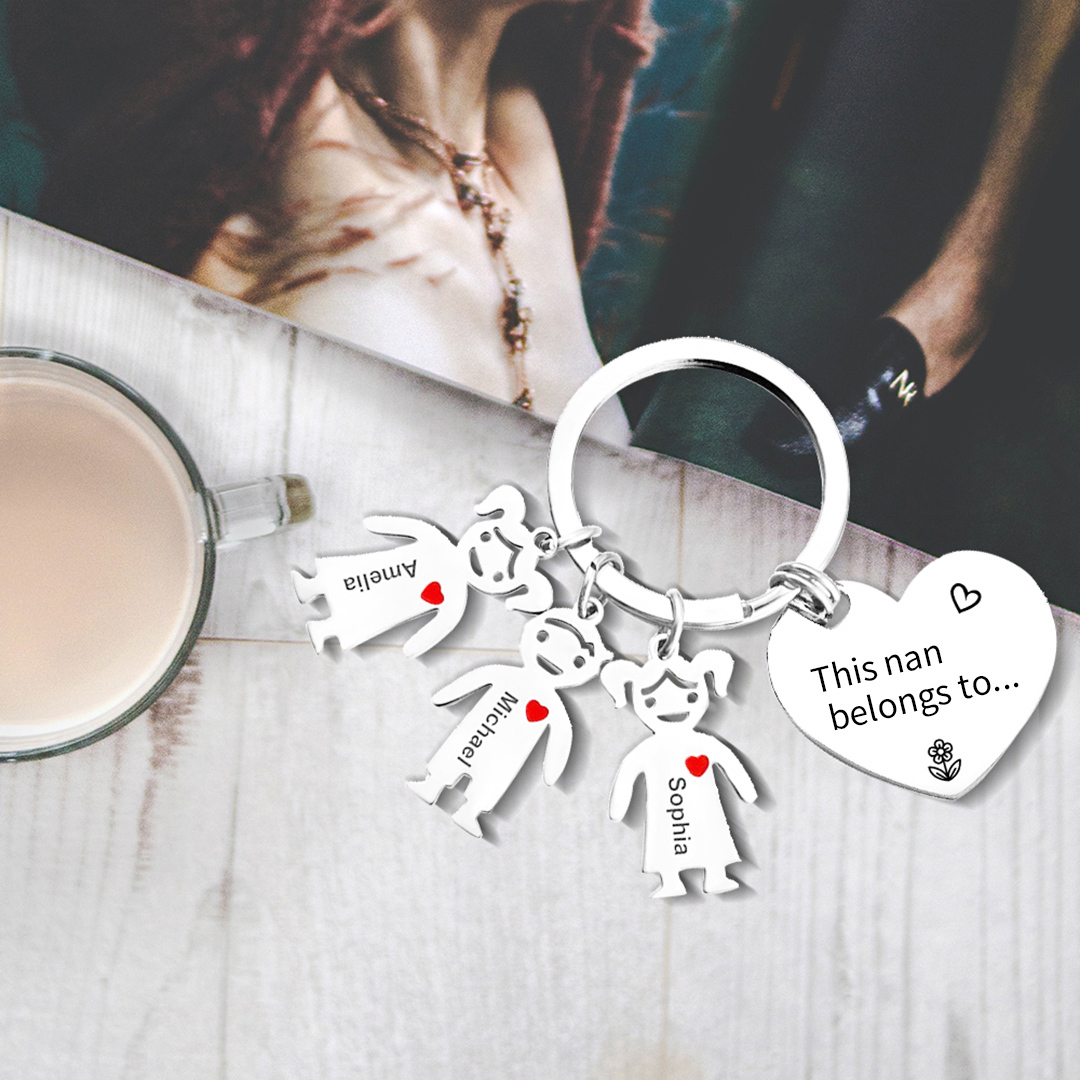 3 Names - Personalised Keychain with Kid Charm Engraved Names Keychain Heart Mother's Day Gift for Mum/Nan-Jessemade AU