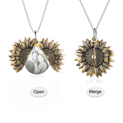 Personalised Open Locket Sunflower Photo Necklace With Engraving "You Are My Sunshine"-Jessemade AU