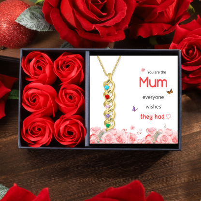Personalised Necklace Cascading Pendant with 5 Birthstones Engraving 5 Names Gifts for Her-Jessemade AU